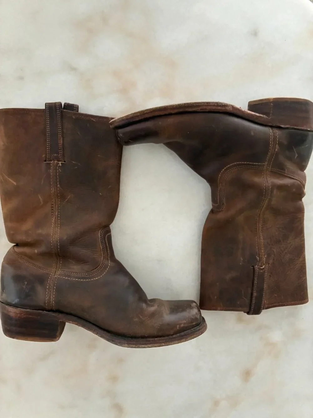 Vintage FRYE Leather Square Toe Campus Boots Men's 10.5 M Brown